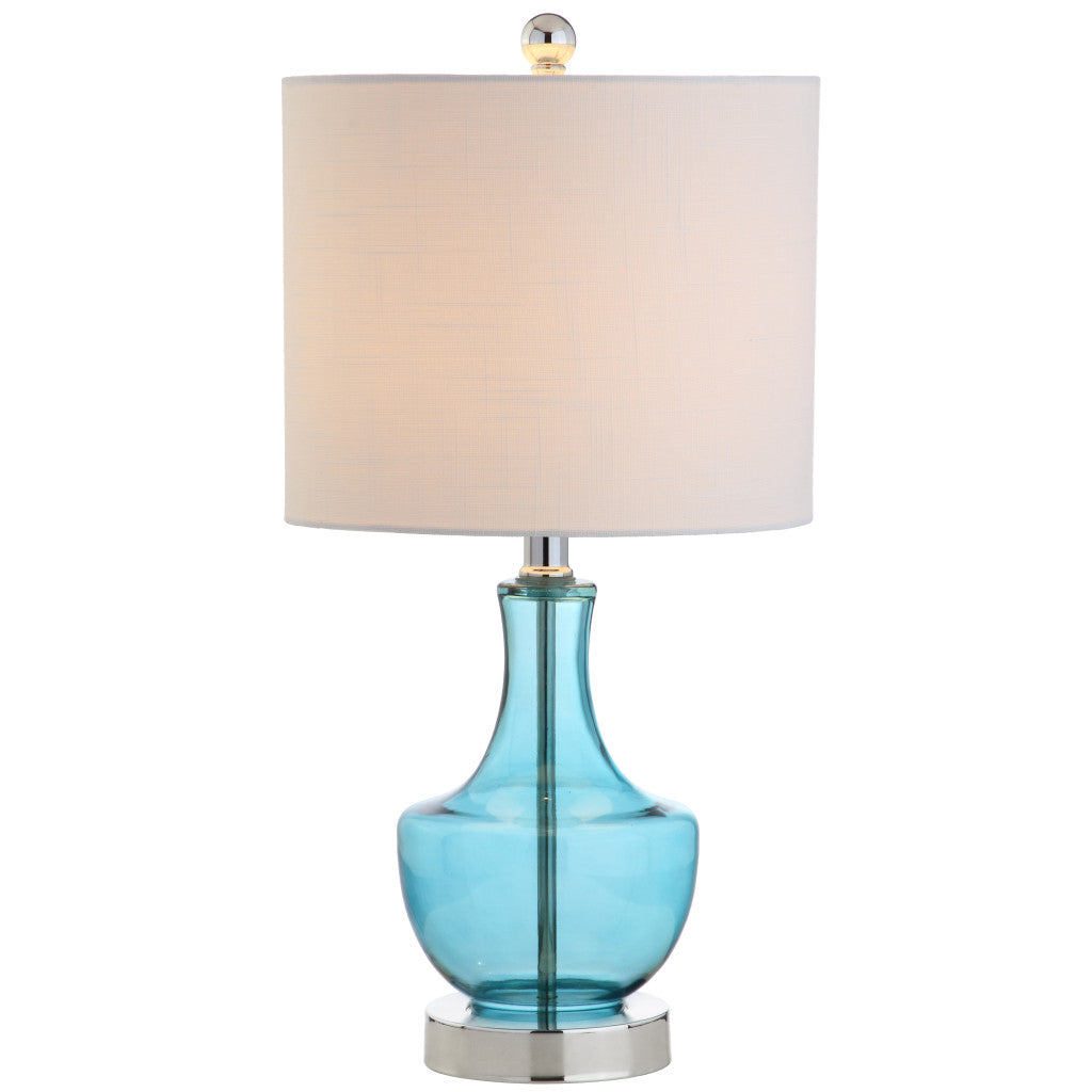 20" Turquoise And Silver Glass Gourd Table Lamp With Drum Shade