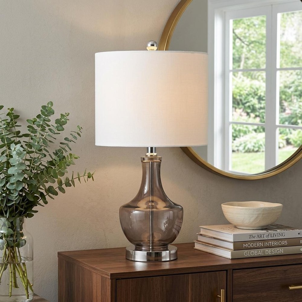 20" Silver Table Lamp With Drum Shade