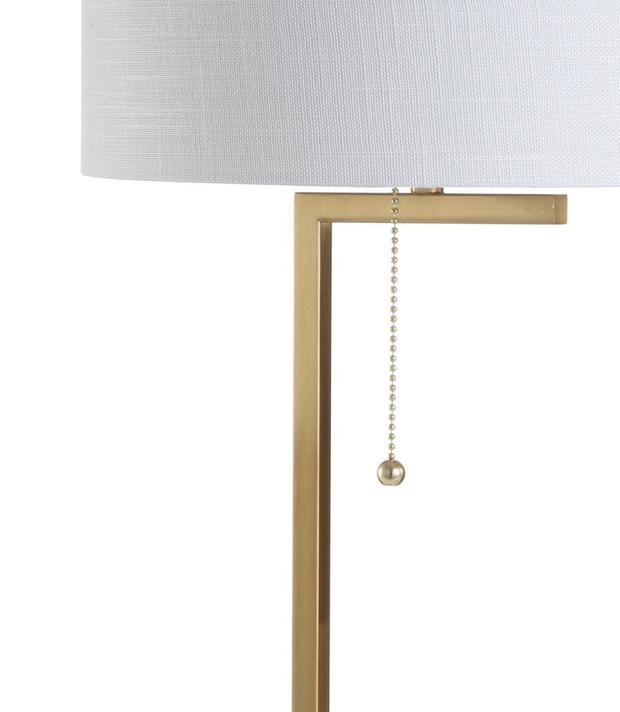 25" Brass And White Round Table Lamp With Drum Shade