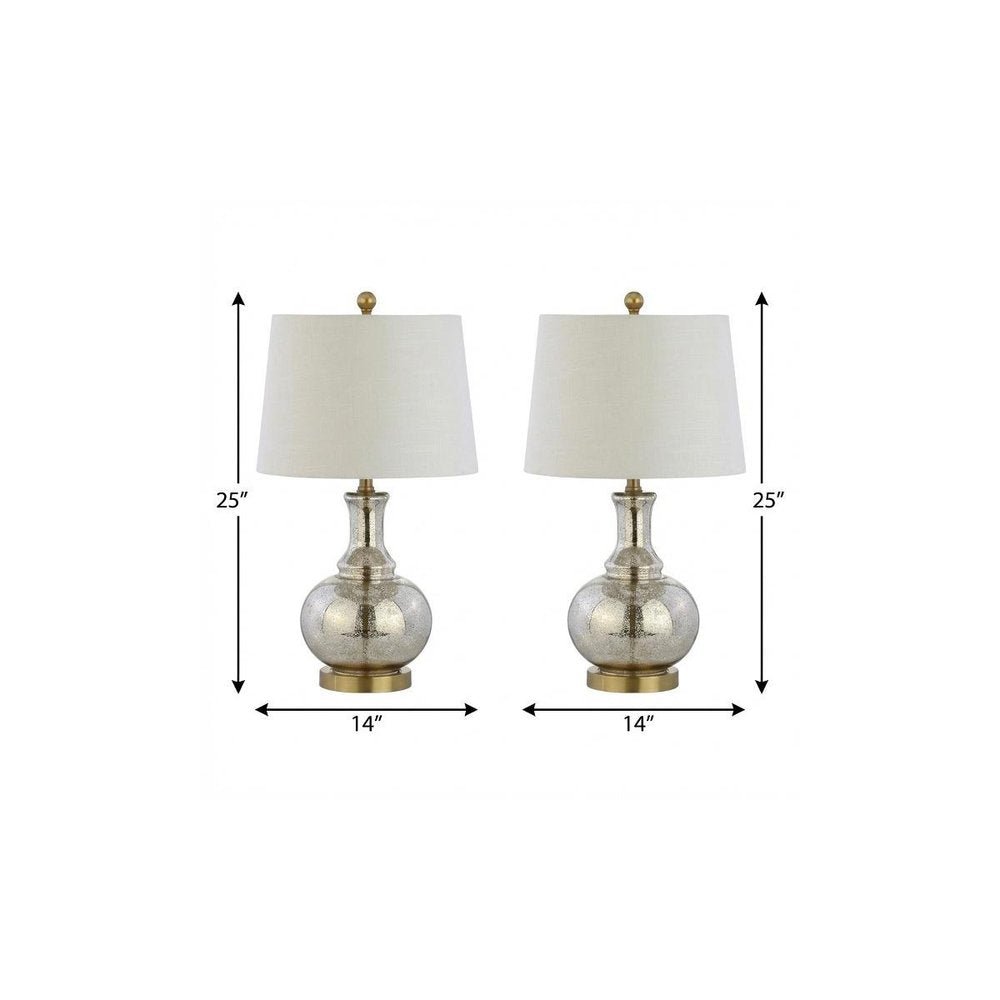 Set of Two 25" Silver Novelty Table Lamps With Drum Shades