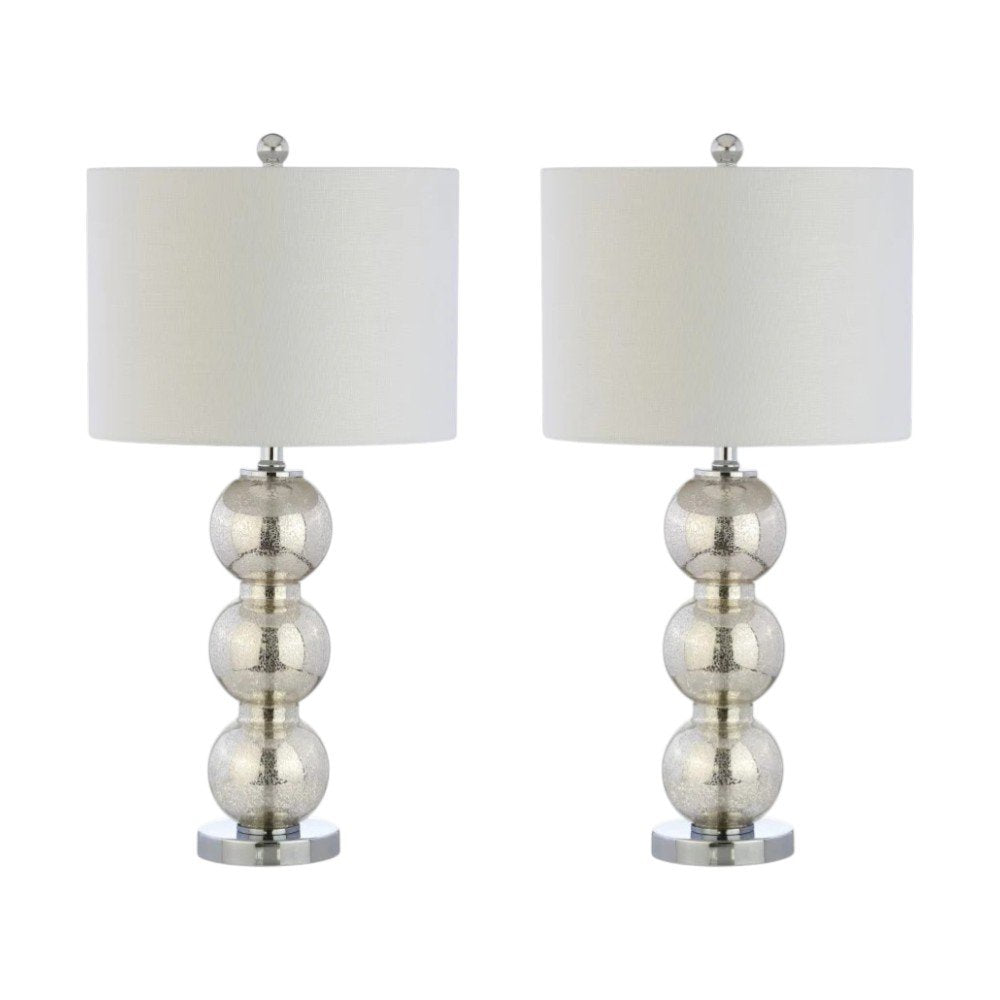 Set of Two 27" Silver Novelty Table Lamps With Drum Shades
