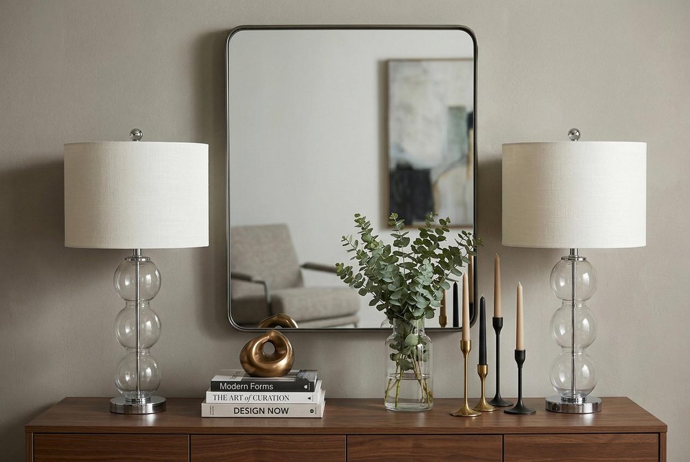 Set of Two 27" Silver Novelty Table Lamps With Drum Shades