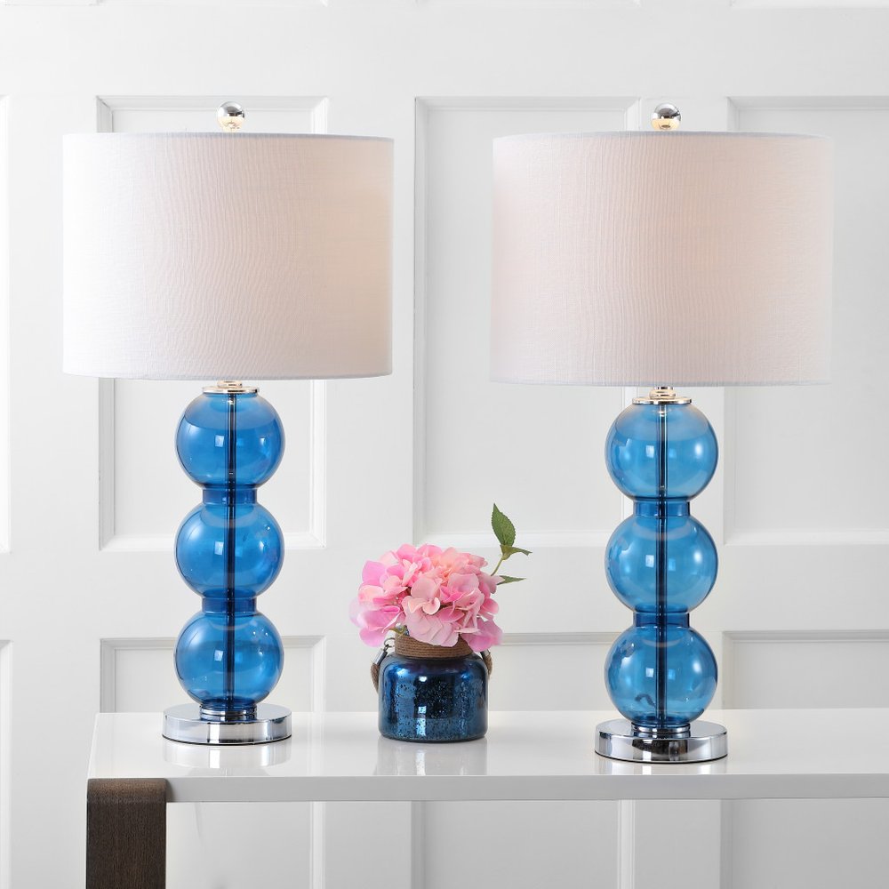 Set of Two 27" Silver Novelty Table Lamps With Drum Shades