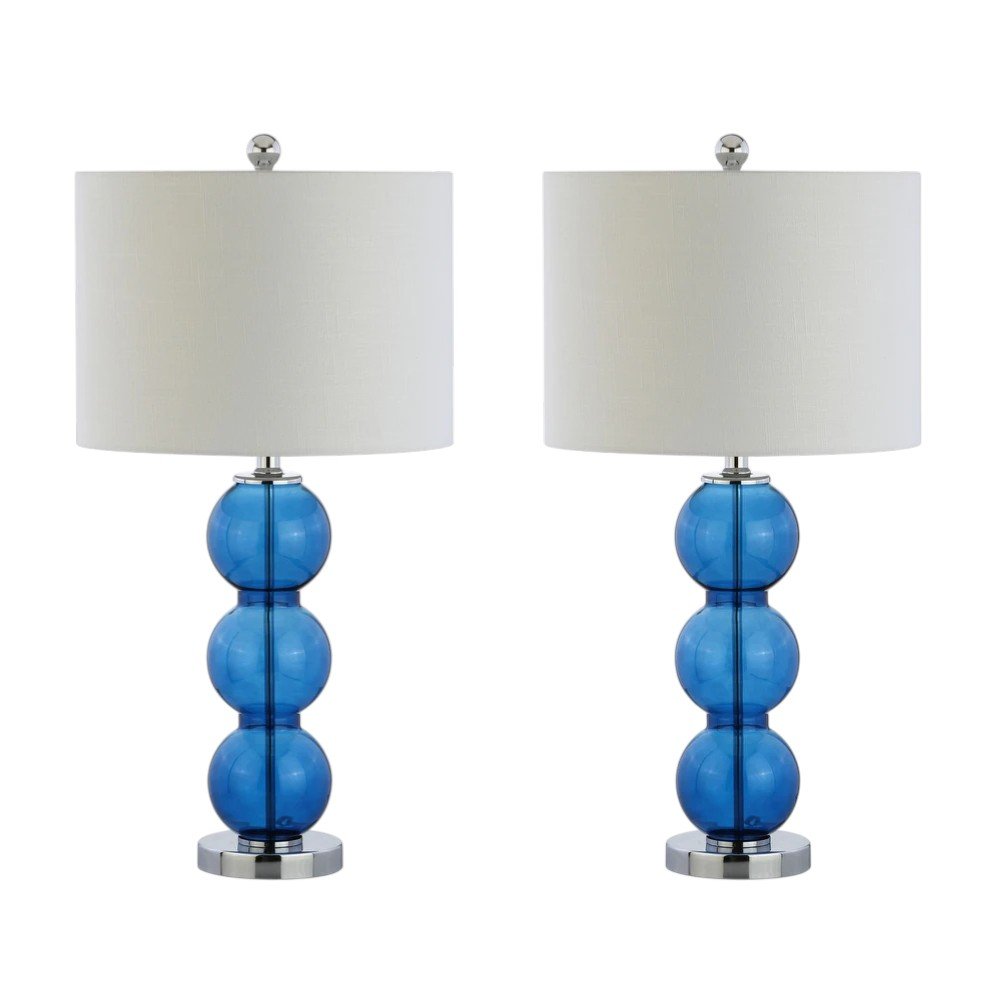 Set of Two 27" Silver Novelty Table Lamps With Drum Shades