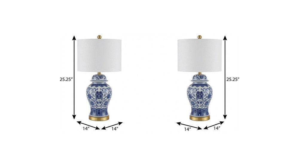Set of Two 25" Gold Novelty Table Lamps With Globe Shades
