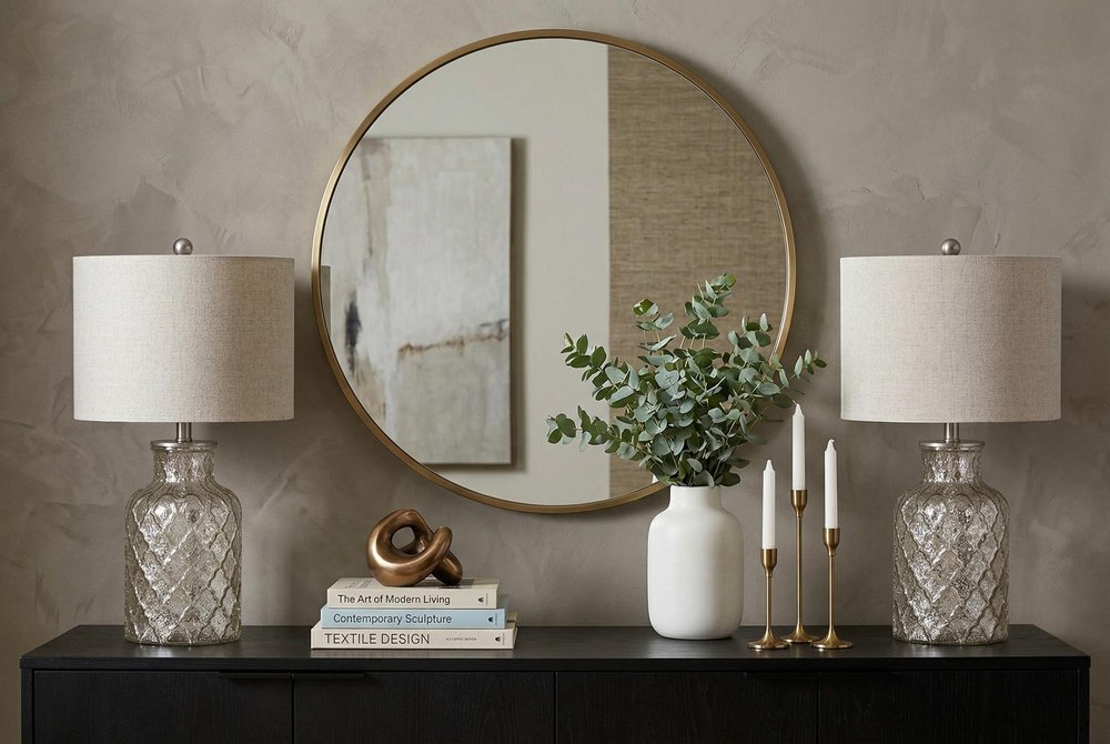 Set of Two 25" Silver Table Lamps With Drum Shades