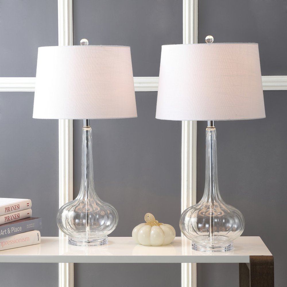 Set of Two 29" Clear Novelty Table Lamps With Drum Shades