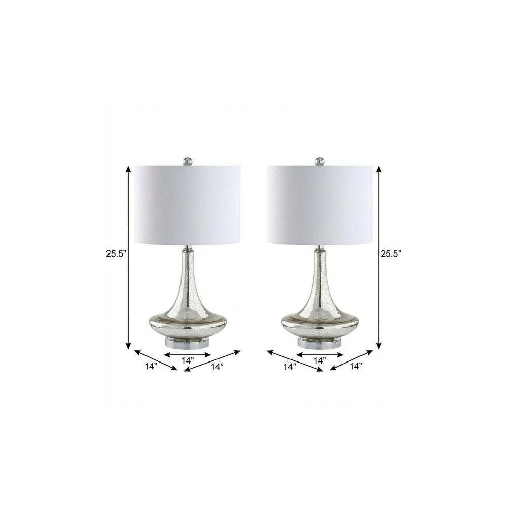 Set of Two 26" Silver Novelty Table Lamps With Drum Shades