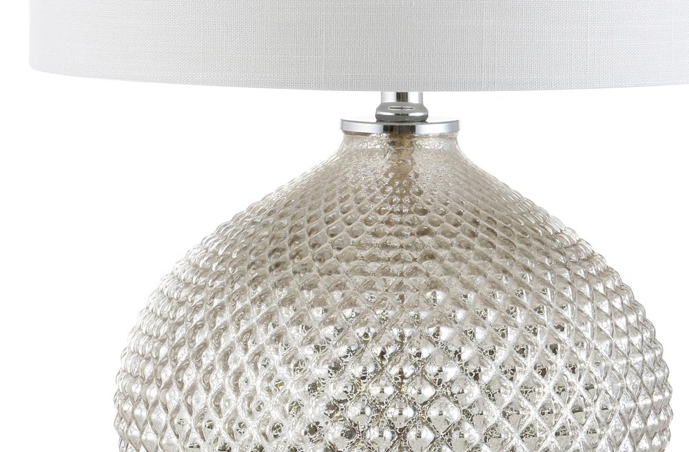 23" Silver Round Table Lamp With Drum Shade