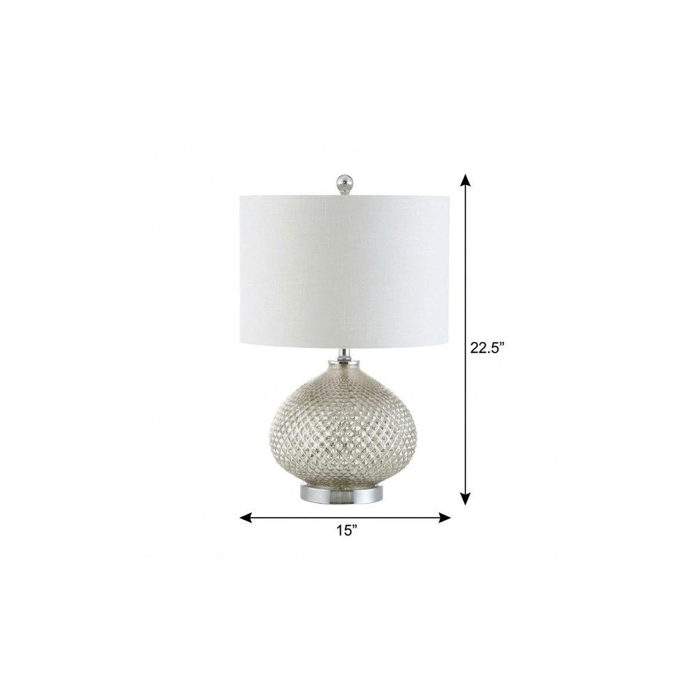 23" Silver Round Table Lamp With Drum Shade