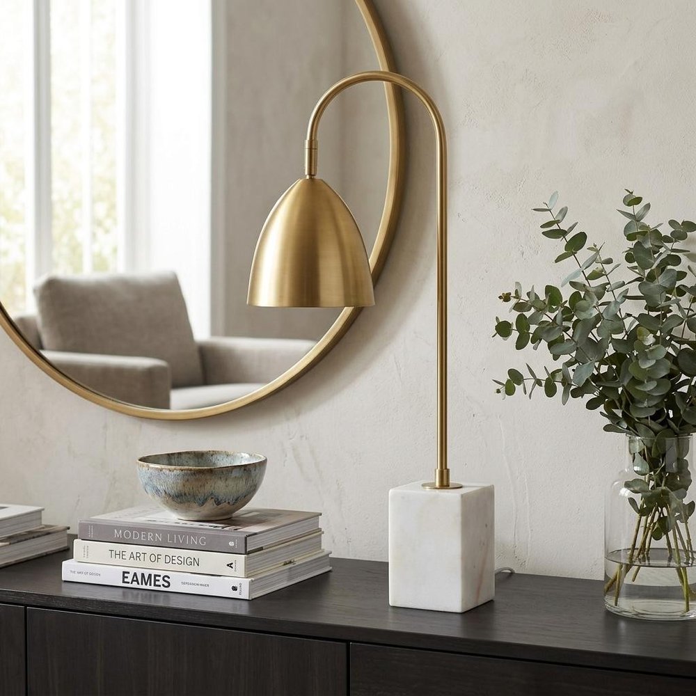 26" White Arched Lamp With Novelty Shade