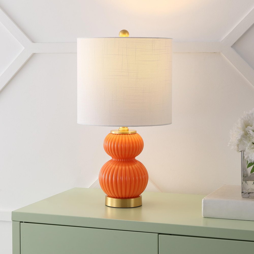 20" Gold Gourd Table Lamp With Drum Shade