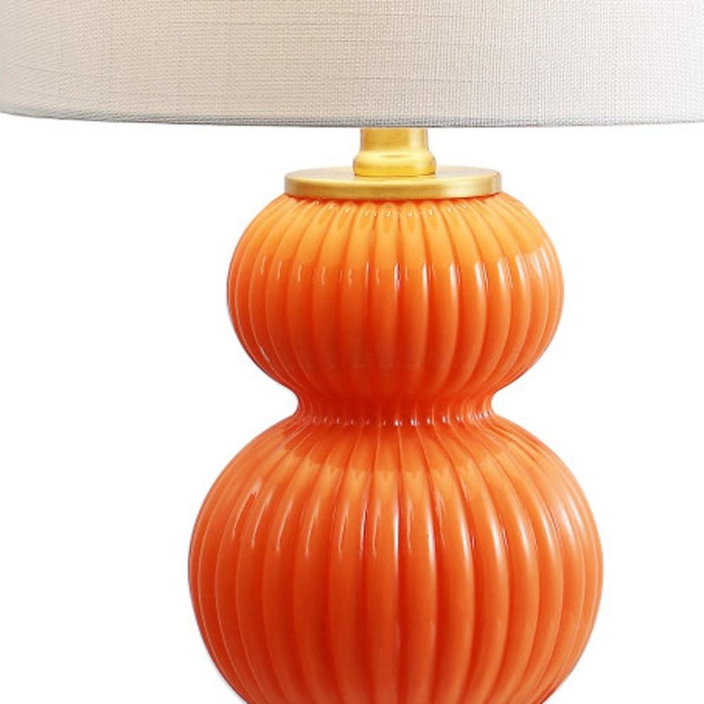 20" Gold Gourd Table Lamp With Drum Shade