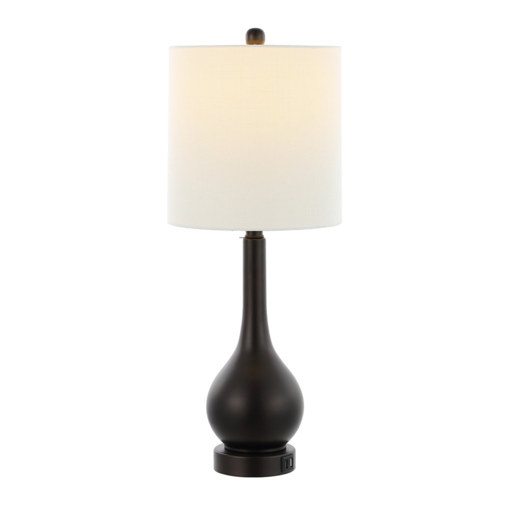 Set of Two 24" Antiqued Bronze Gourd Table Lamps With Drum Shades