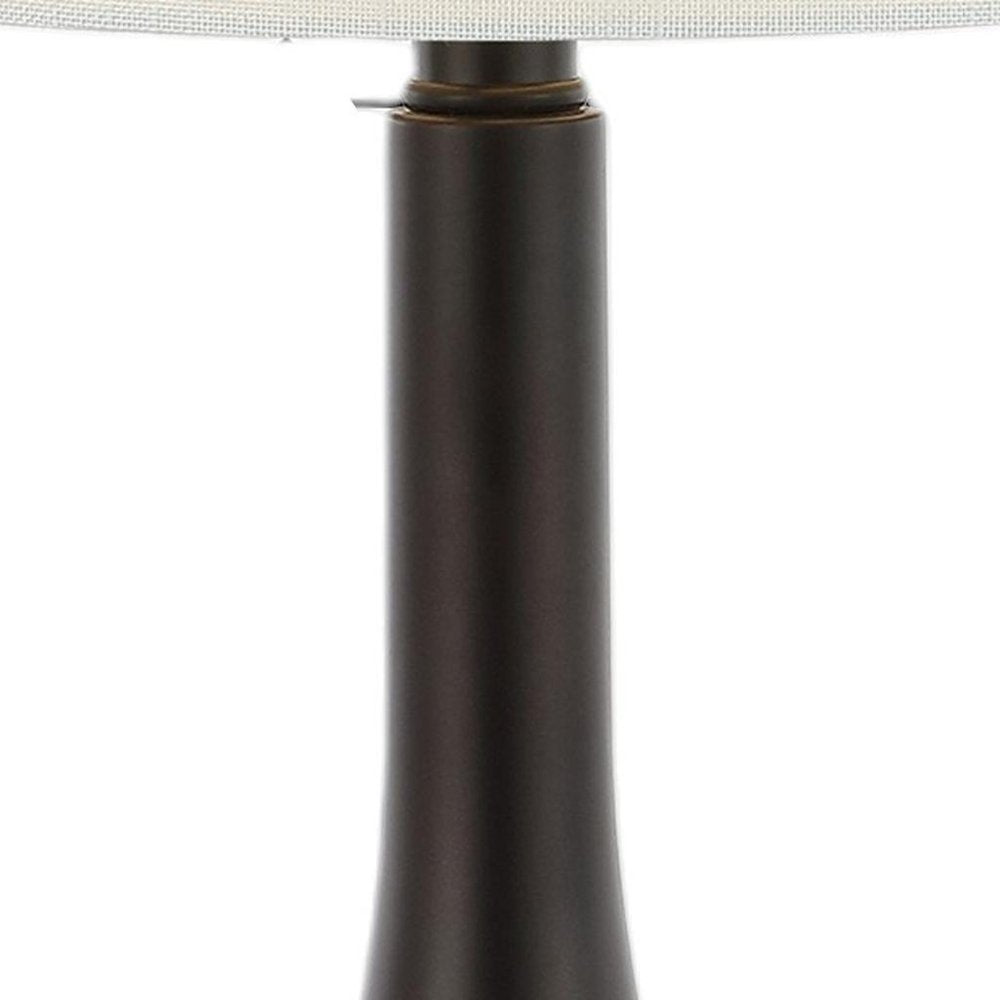 Set of Two 24" Antiqued Bronze Gourd Table Lamps With Drum Shades