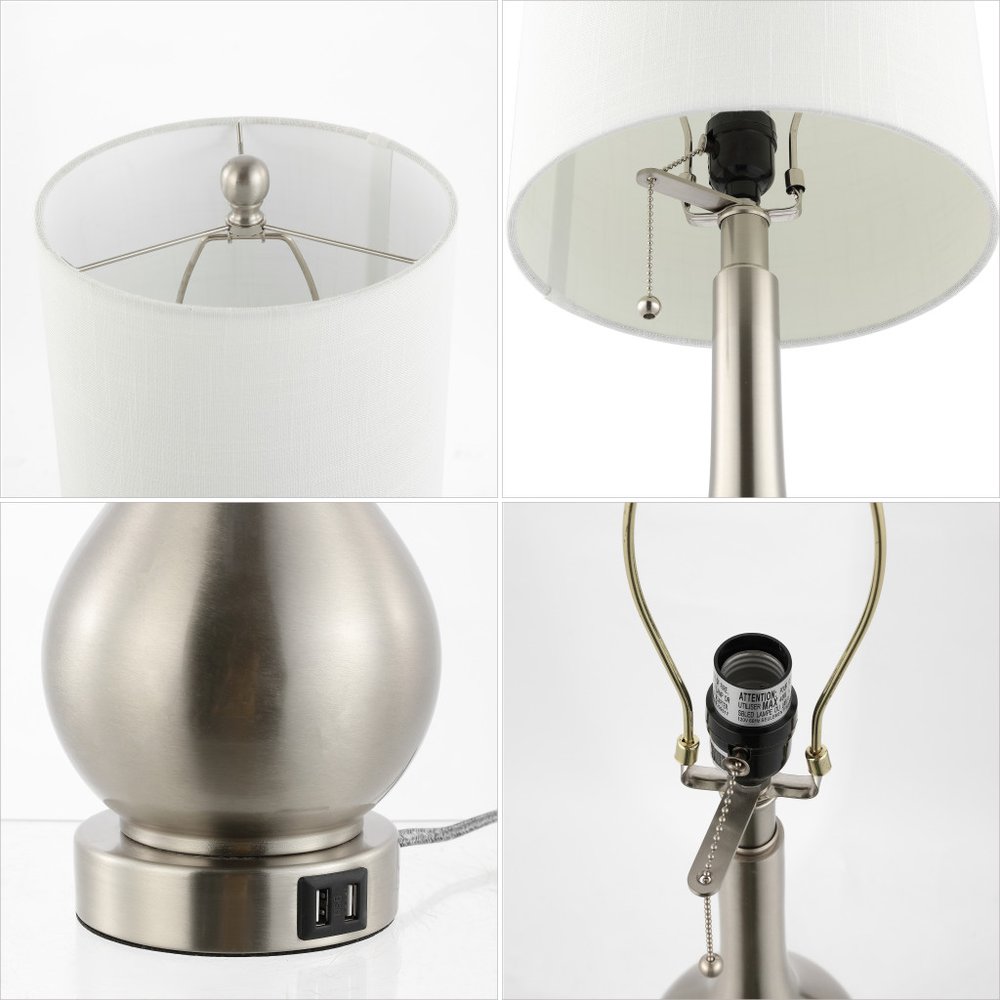 Set of Two 24" Nickel Gourd Table Lamps With Drum Shades