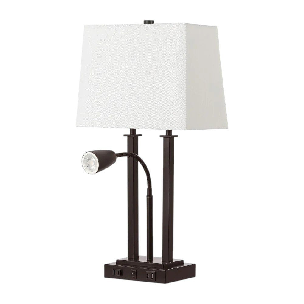 24" Antiqued Bronze Swing Arm Novelty Table Lamp With Shade