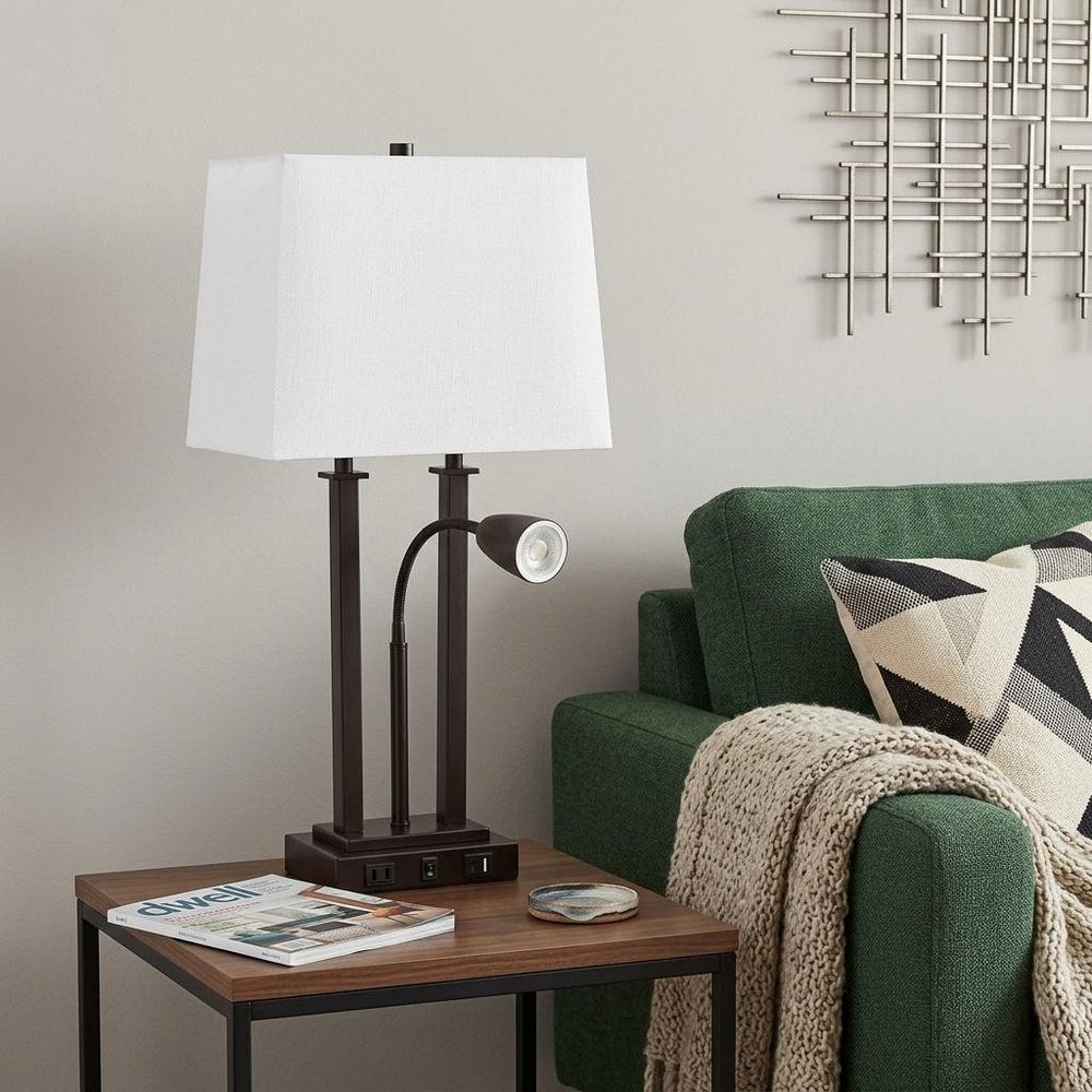 24" Antiqued Bronze Swing Arm Novelty Table Lamp With Shade