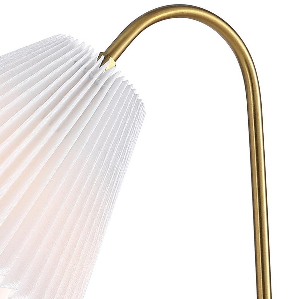 22" Gold Ribbed Swing Arm Geometric Arched Lamp With Empire Shade