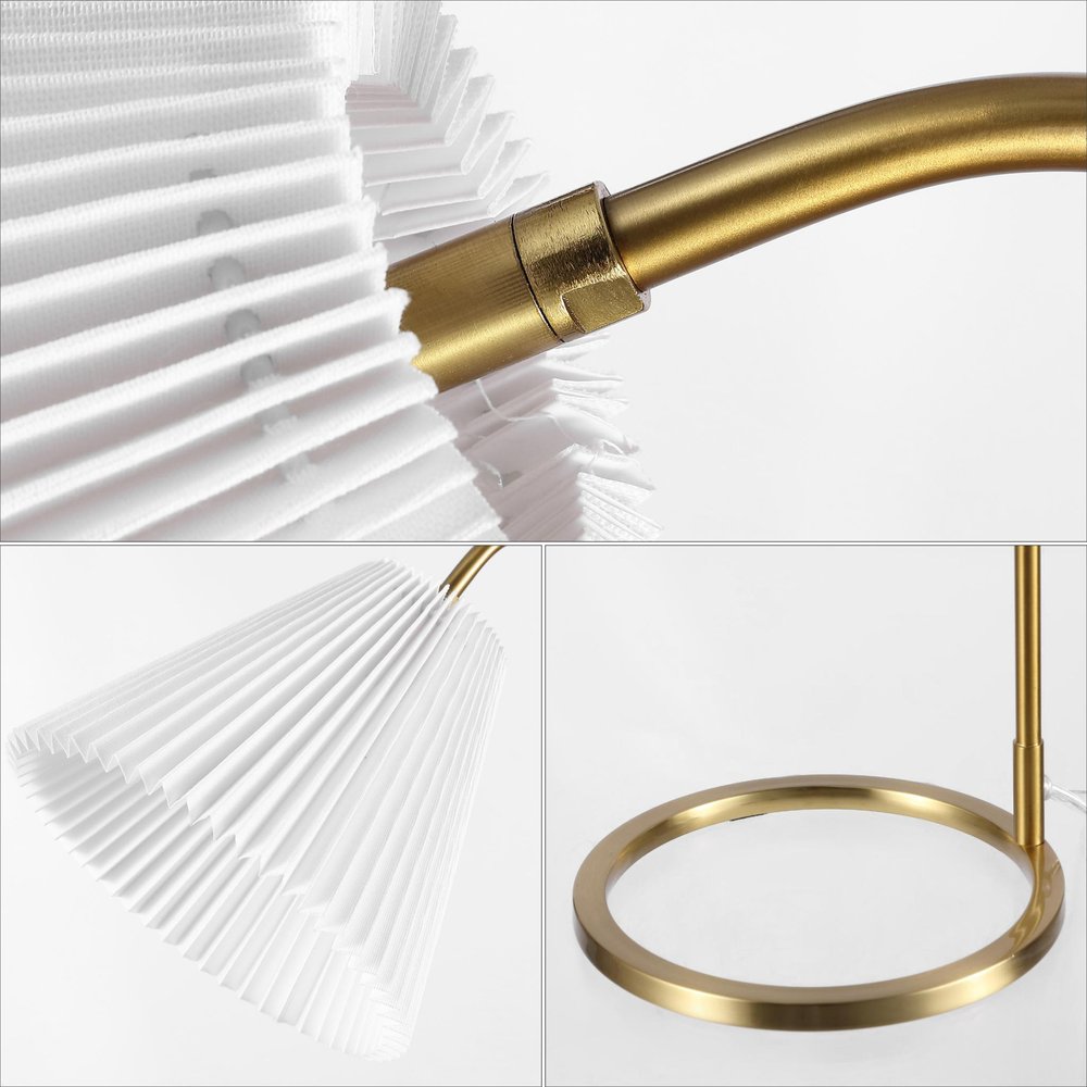 22" Gold Ribbed Swing Arm Geometric Arched Lamp With Empire Shade
