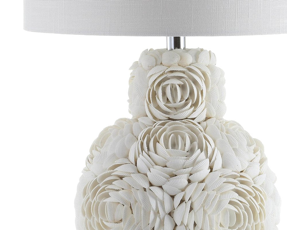 24" Off White Seashell Table Lamp With White Drum Shade