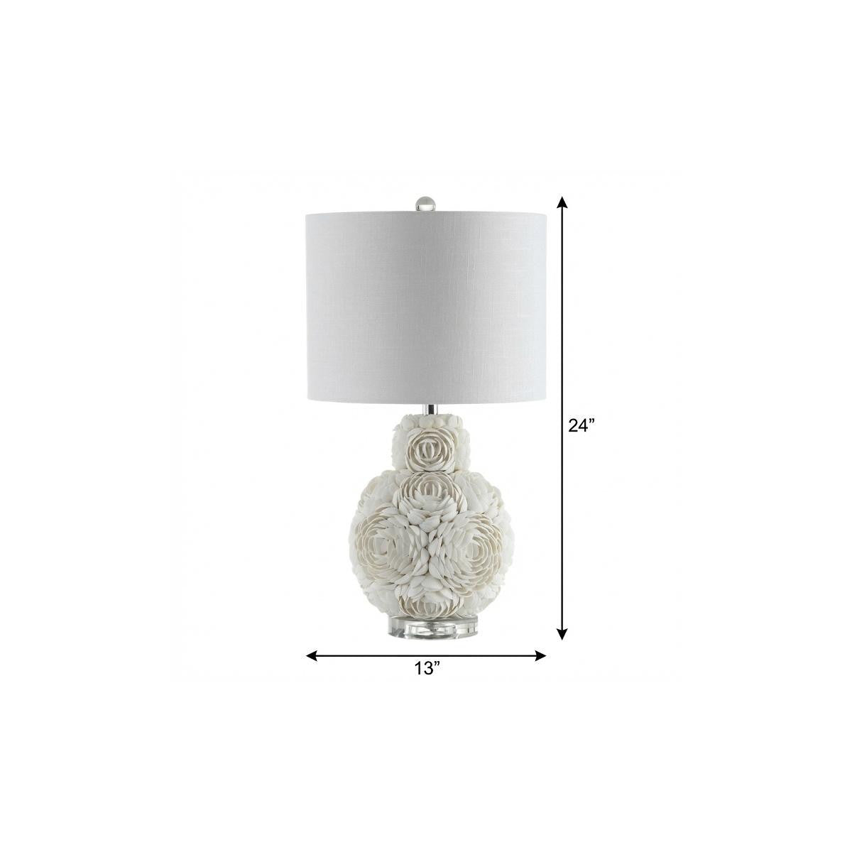 24" Off White Seashell Table Lamp With White Drum Shade