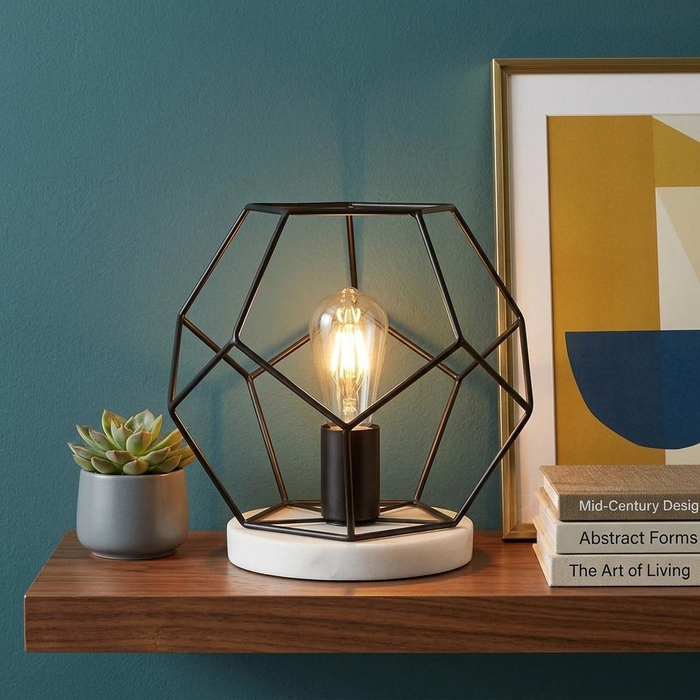 10" White Geometric Table Lamp