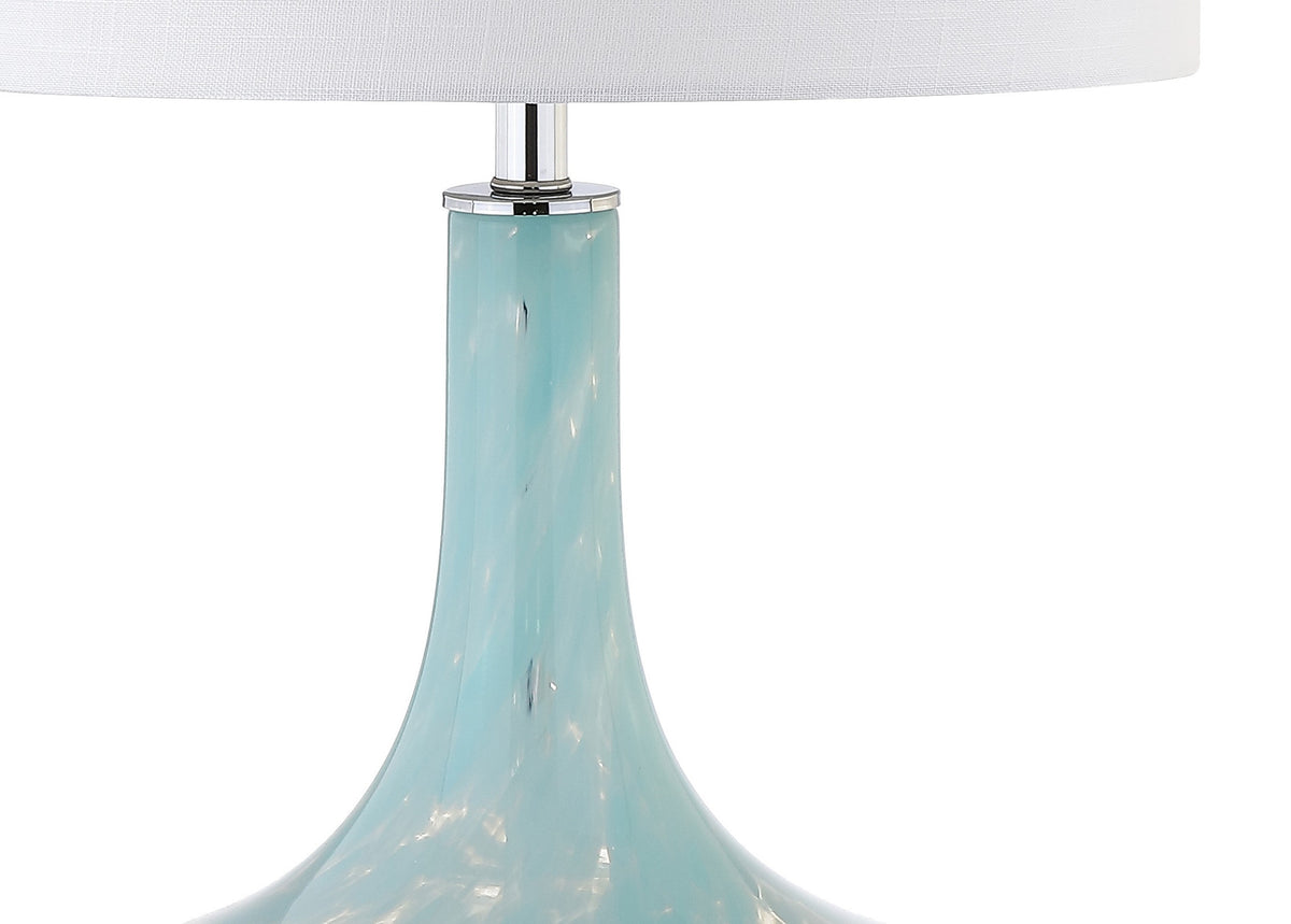 29" Light Blue And Clear Teardrop Glass Table Lamp With Drum Shade