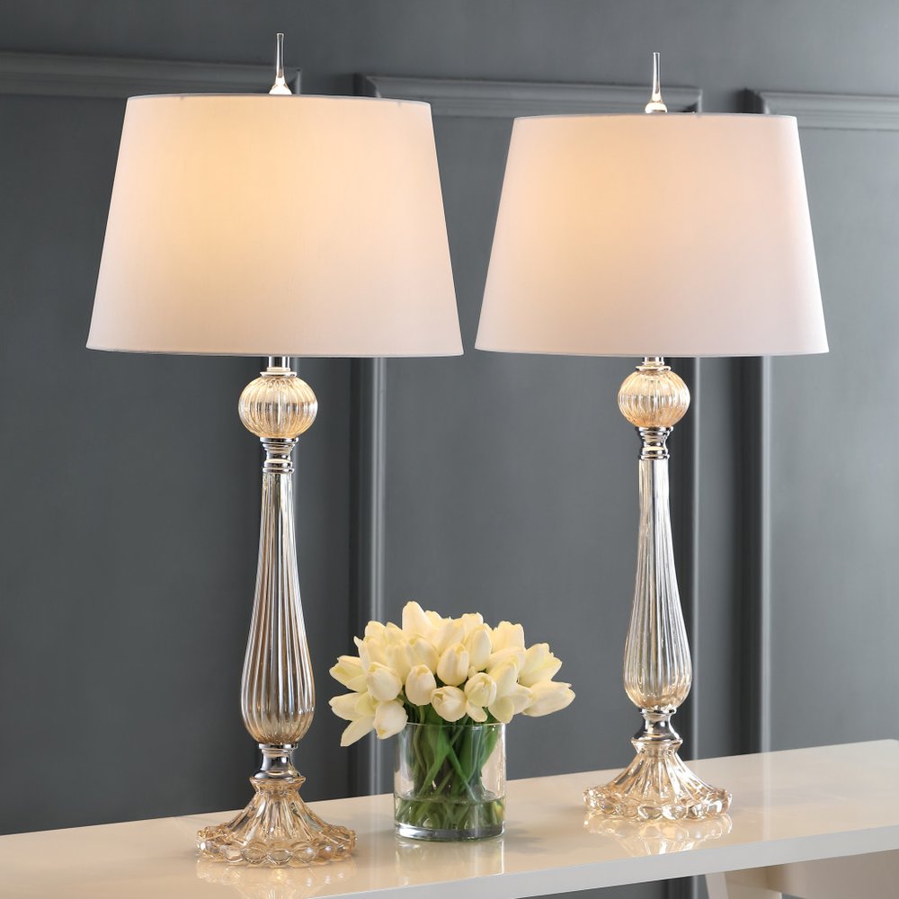 Set of Two 33" Champagne Novelty Table Lamps With Globe Shades