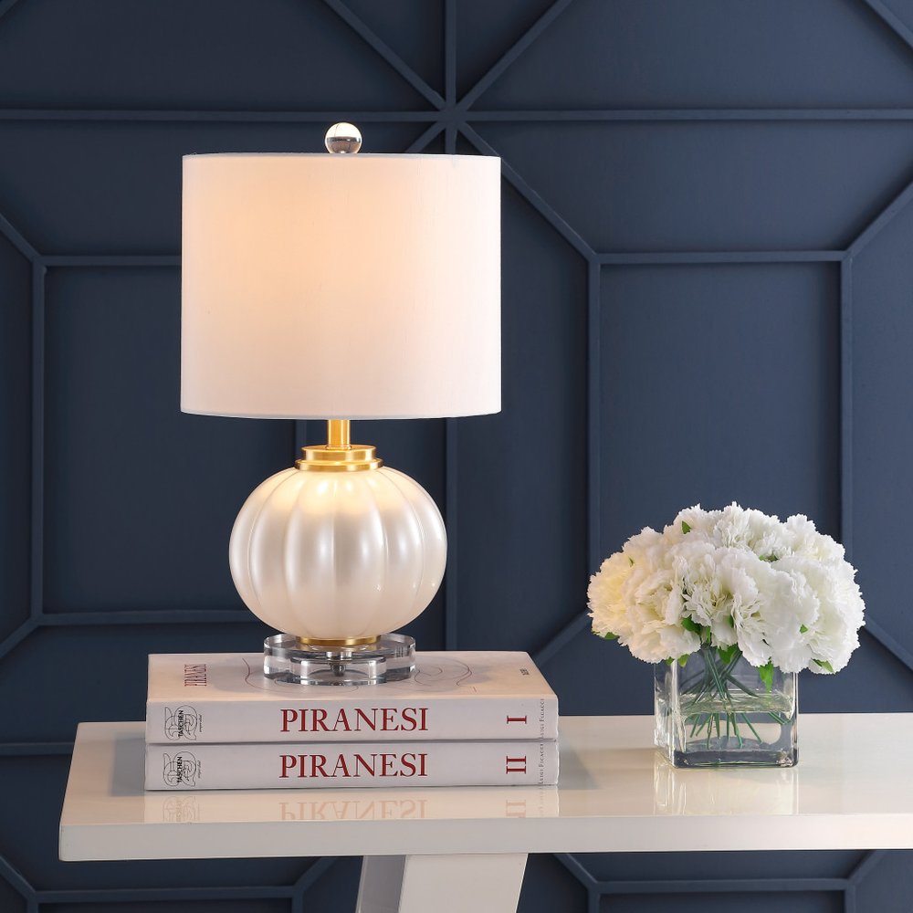 18" Clear Novelty Bedside Lamp With Drum Shade
