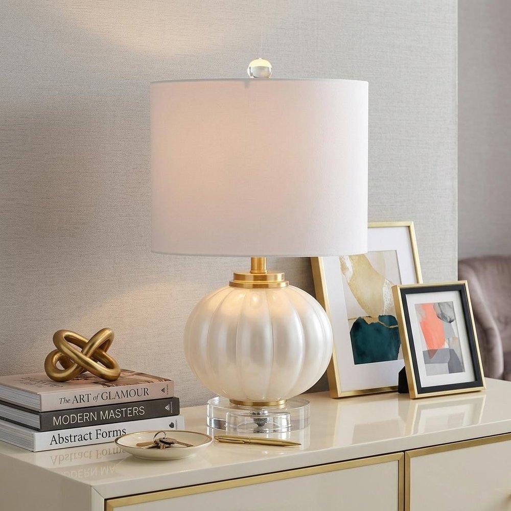 18" Clear Novelty Bedside Lamp With Drum Shade