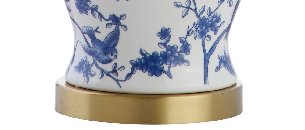 22" Blue Gold And White Urn Table Lamp With Empire Shade