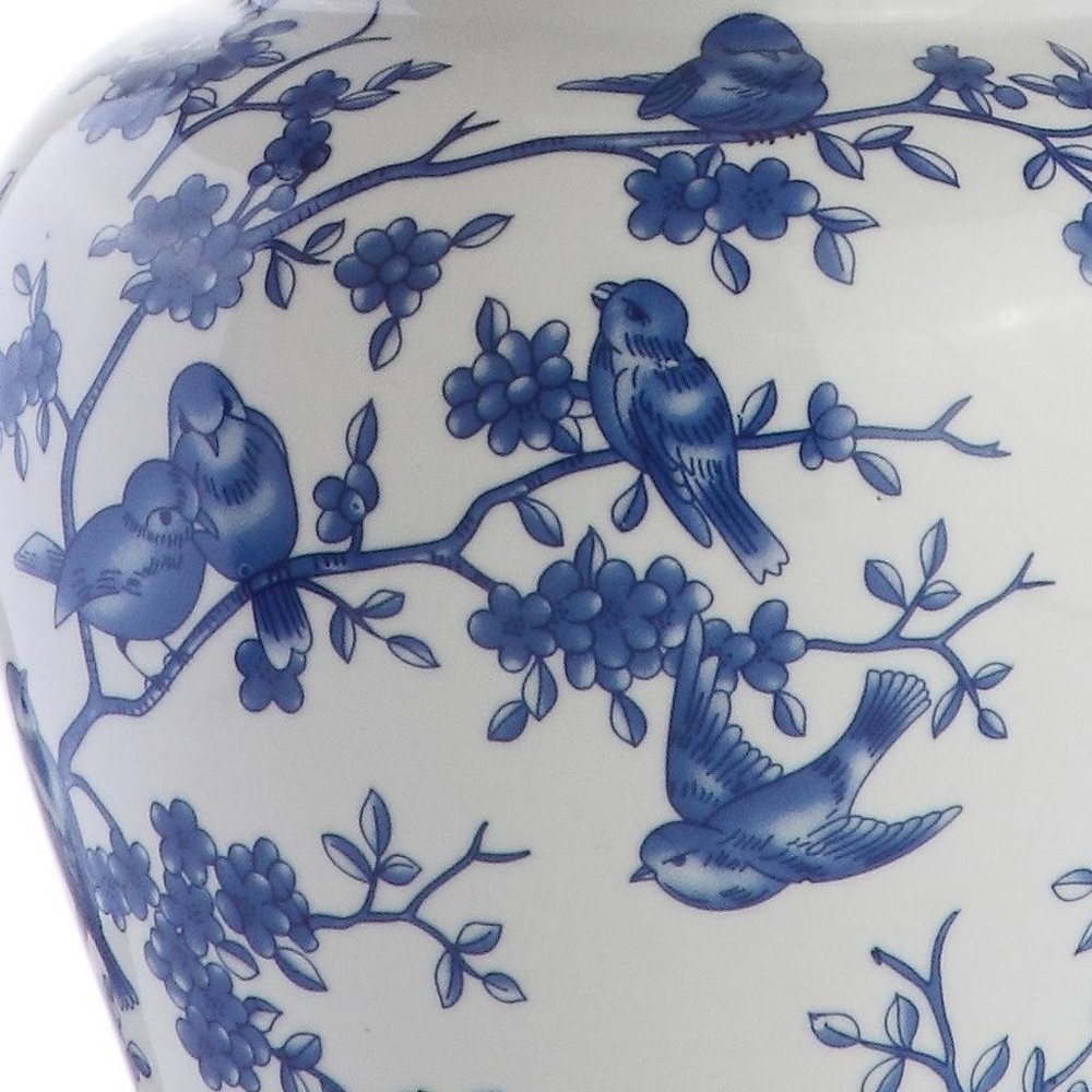 22" Blue Gold And White Urn Table Lamp With Empire Shade