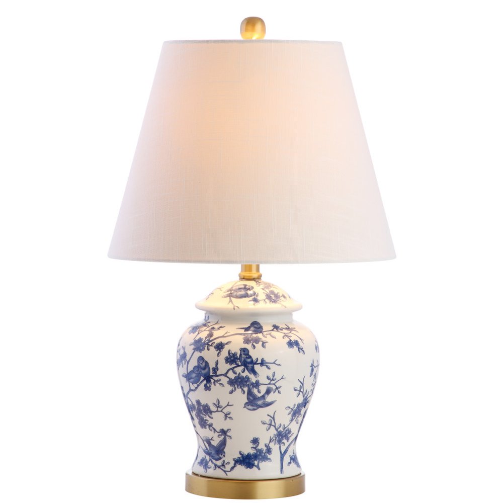 22" Blue Gold And White Urn Table Lamp With Empire Shade