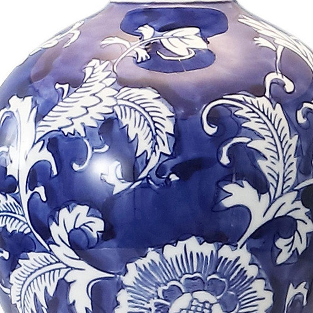 24" Blue Gold And White Urn Bedside Lamp With Empire Shade