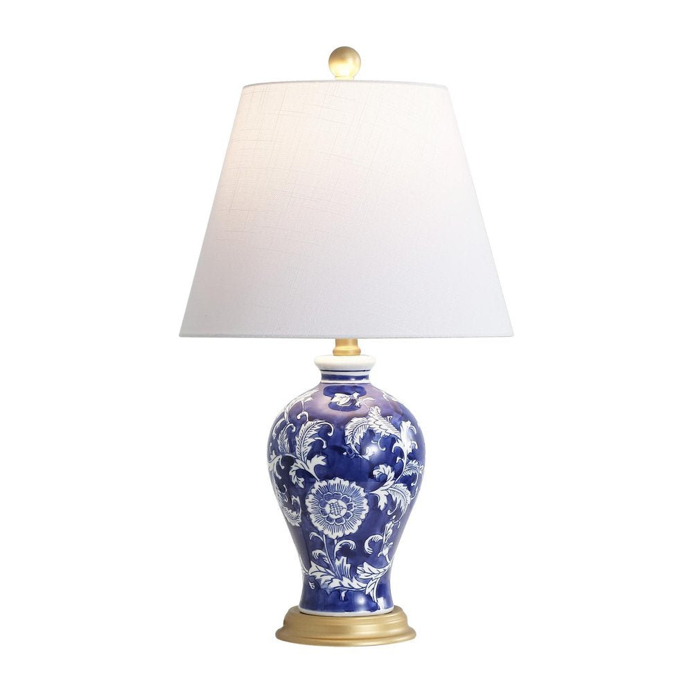 24" Blue Gold And White Urn Bedside Lamp With Empire Shade