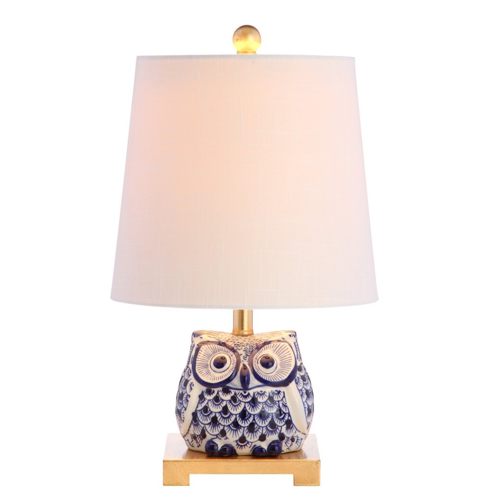 16" Blue Gold And White Novelty Table Lamp With Empire Shade
