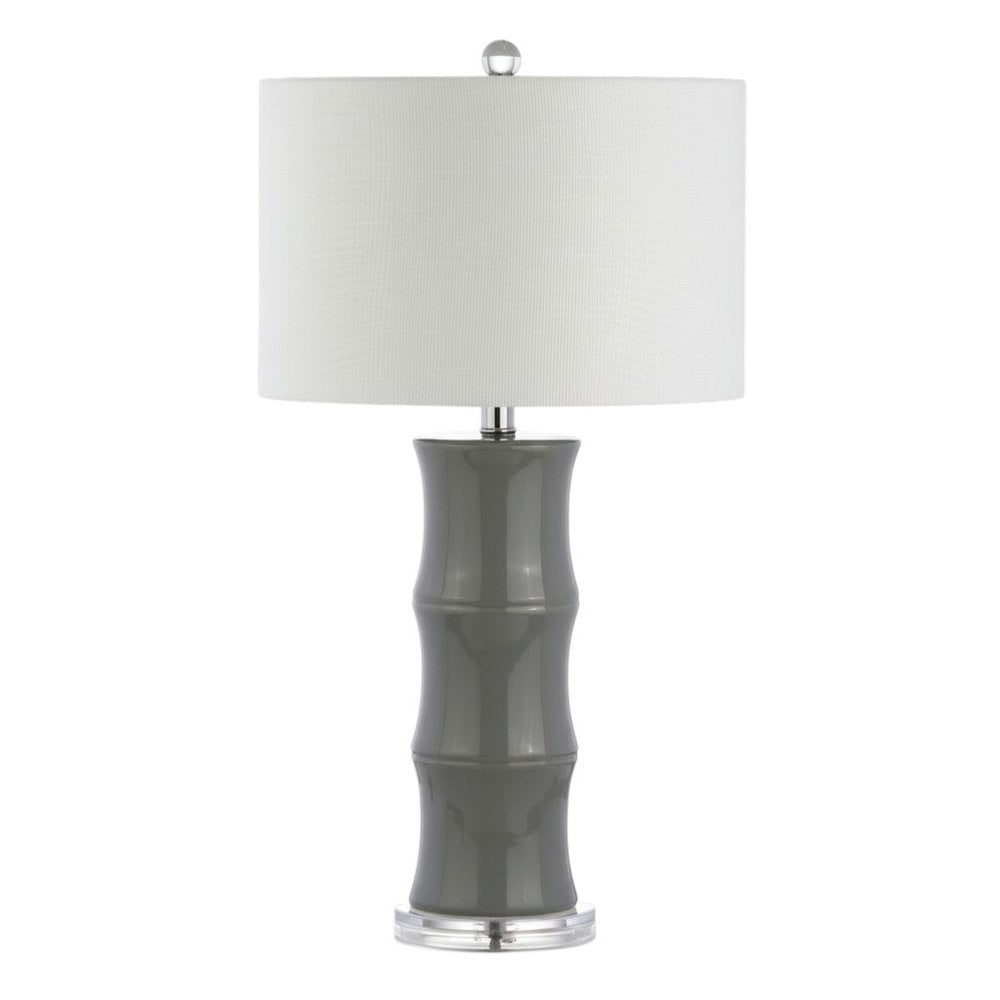 27" Gray And Clear Gourd Bedside Lamp With Drum Shade