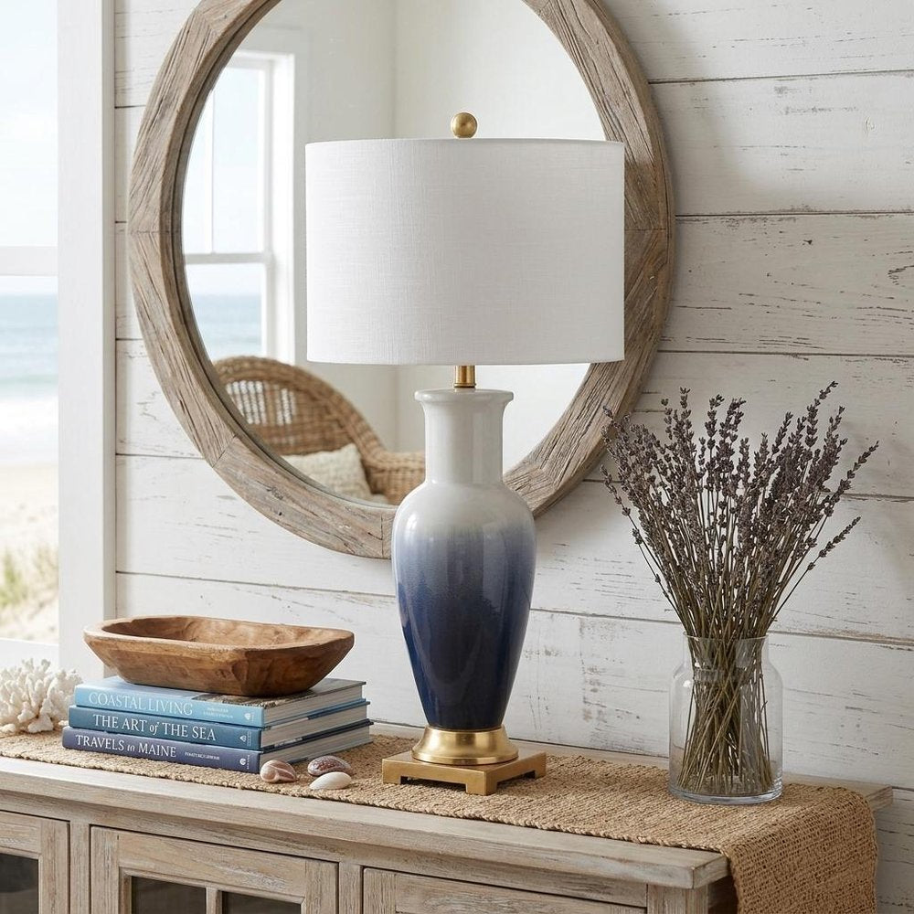 32" Gold Novelty Table Lamp With Drum Shade