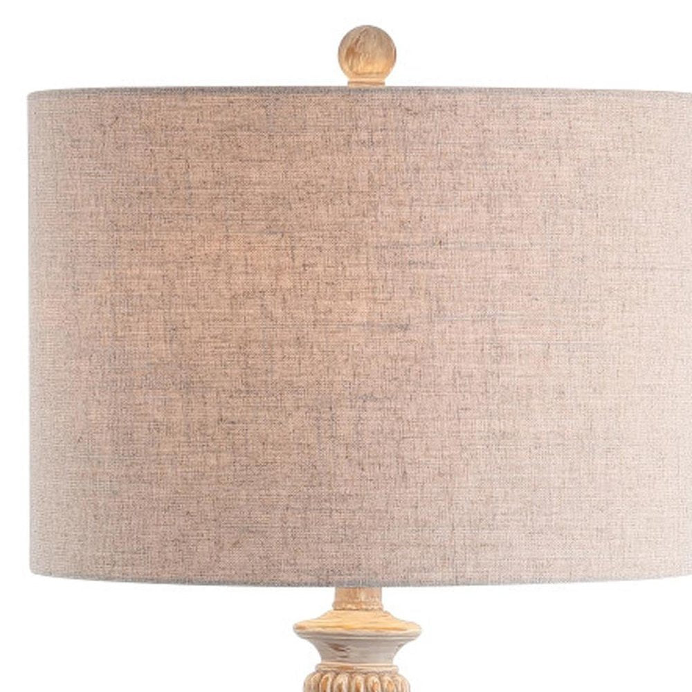 33" White Table Lamp With Drum Shade
