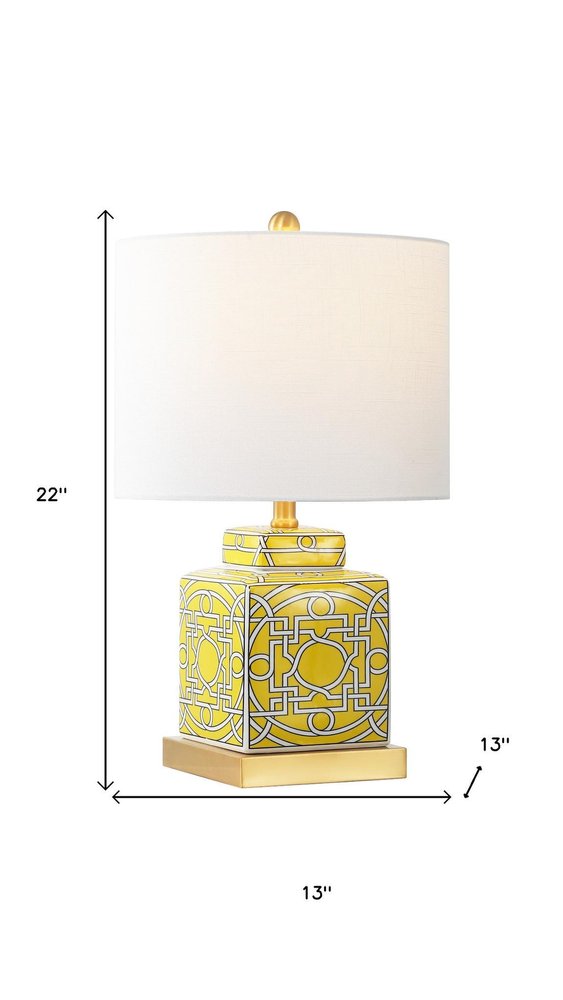22" Gold Square Table Lamp With Drum Shade