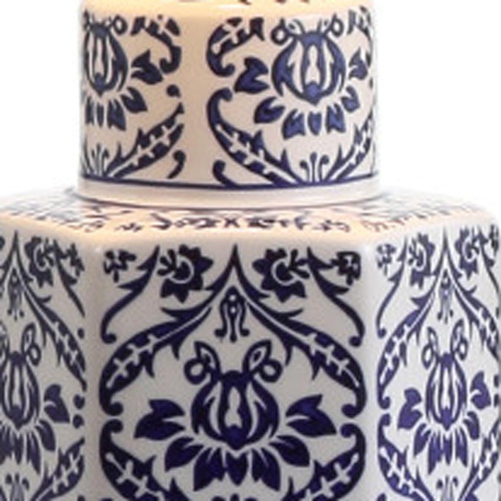 24" Navy Blue Gold And White Table Lamp With Drum Shade