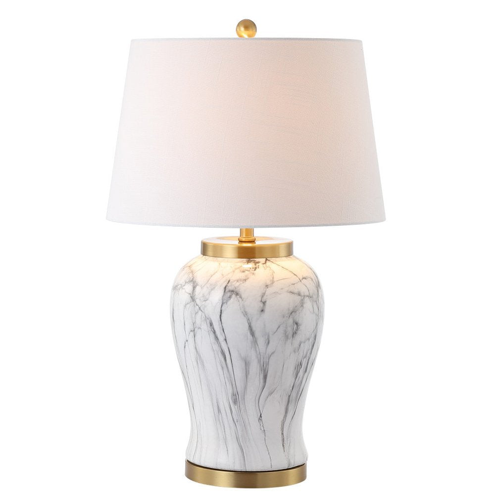 28" Gray White And Gold Urn Table Lamp With Empire Shade