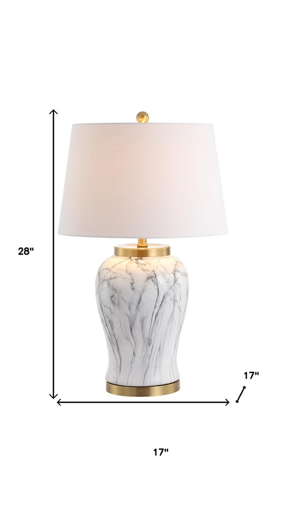 28" Gray White And Gold Urn Table Lamp With Empire Shade