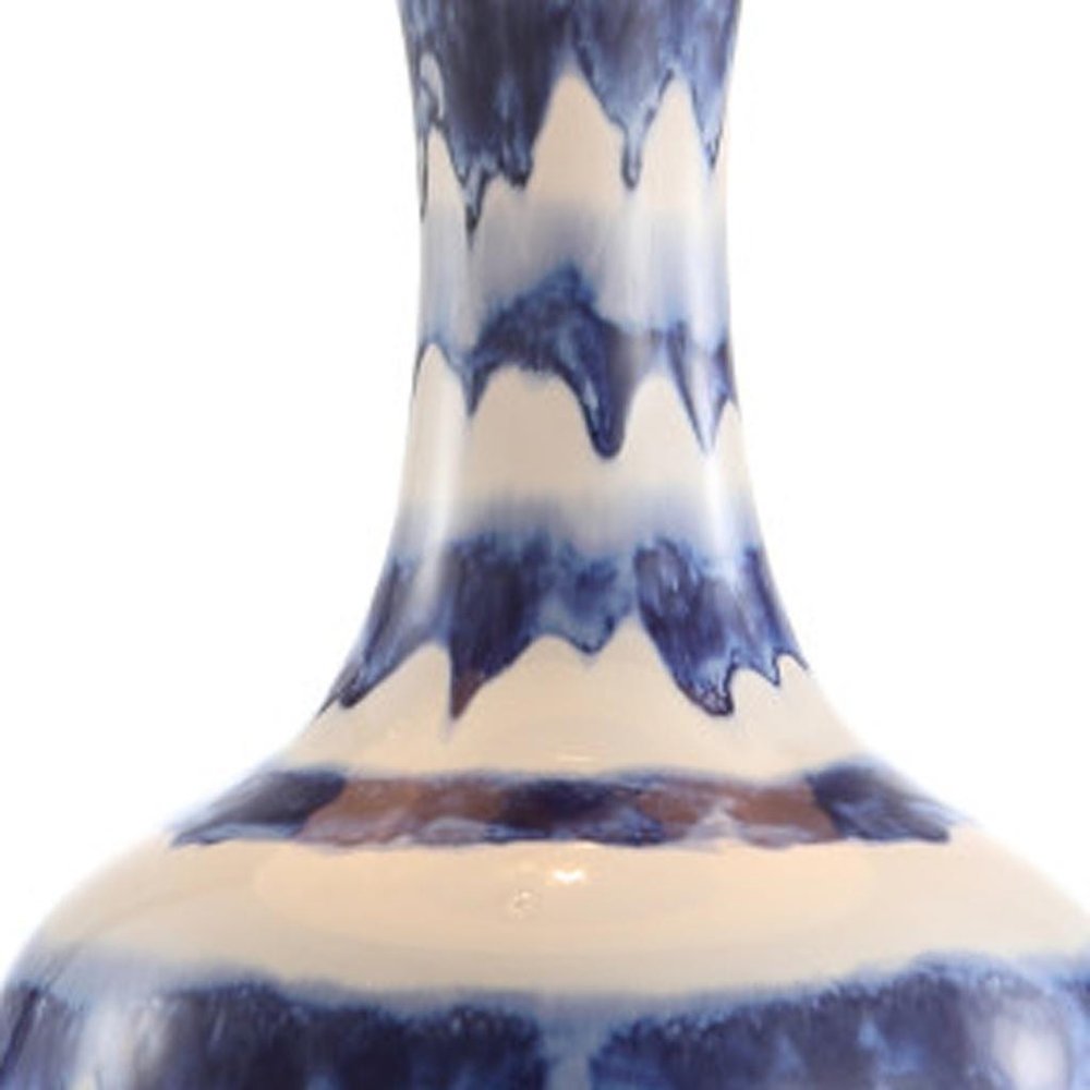 31" Blue White And Gold Novelty Table Lamp With Globe Shade
