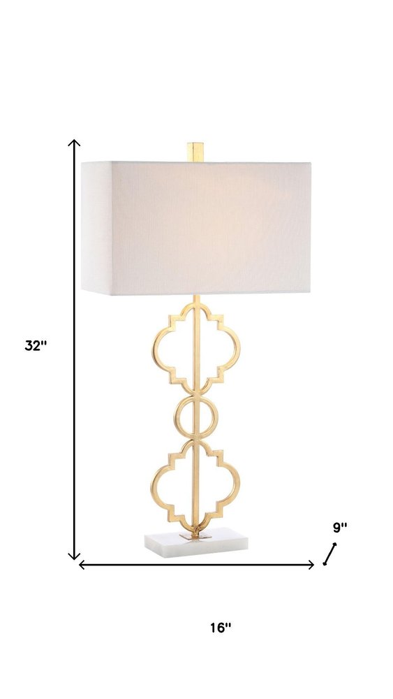 32" White Geometric Table Lamp With Shade