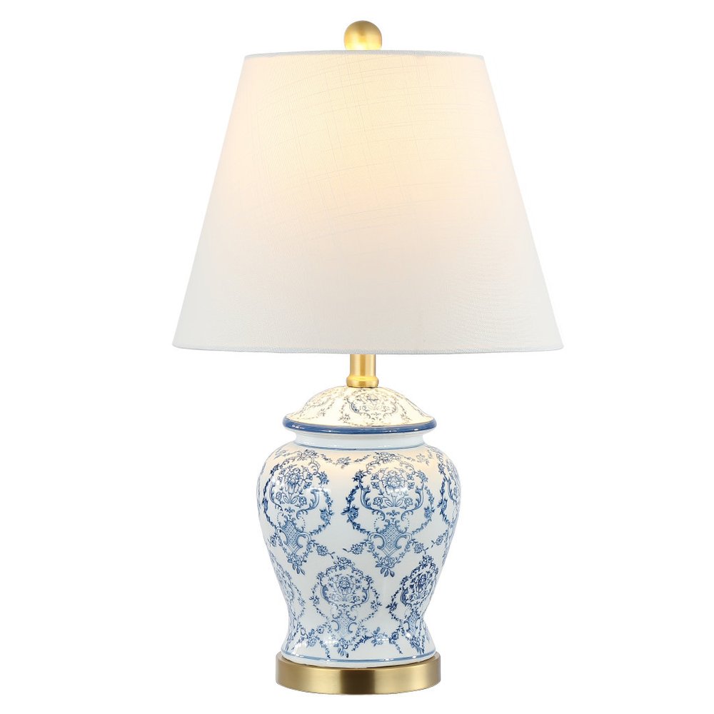22" White Blue And Gold Urn Table Lamp With Empire Shade