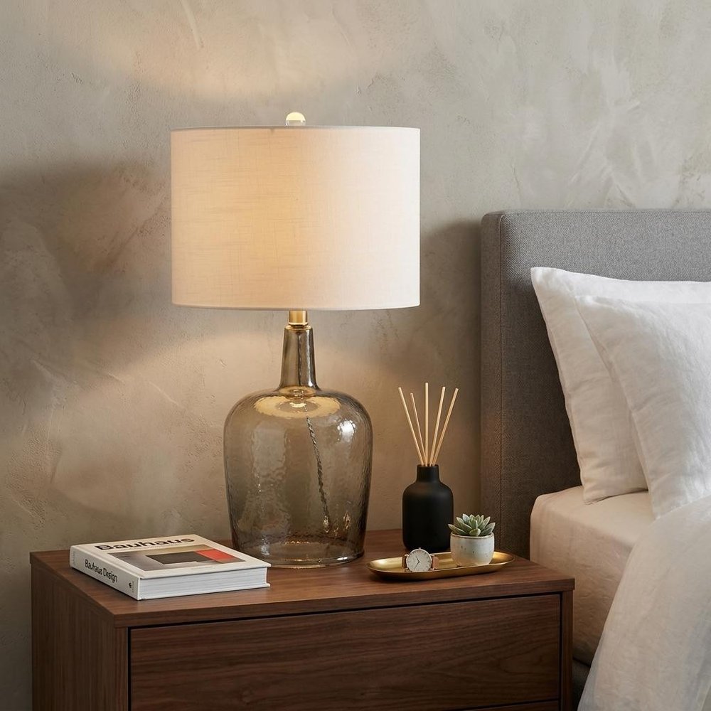 26" Clear Urn Table Lamp With Drum Shade