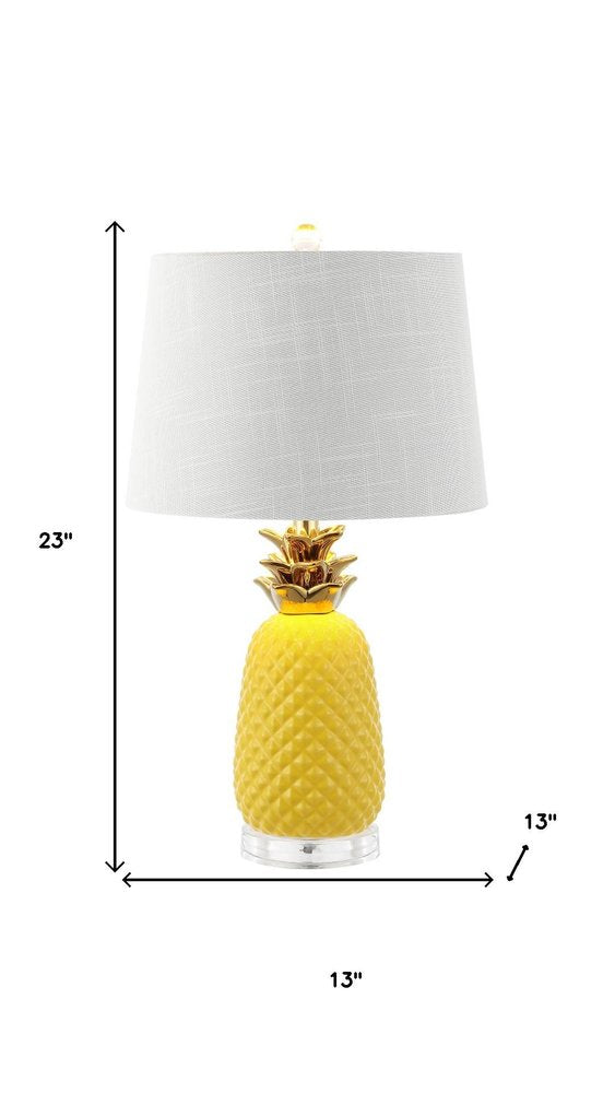 23" Clear Gold And Yellow Pineapple Table Lamp With Globe Shade