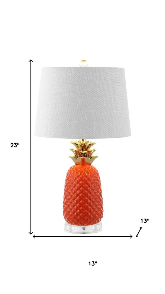23" Clear Gold And Orange Pineapple Table Lamp With Drum Shade